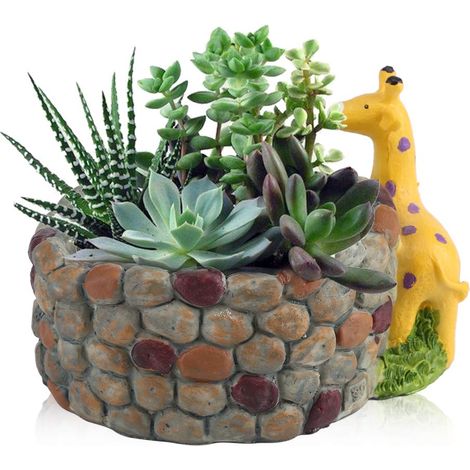 Pot de Fleurs Créatif Girafe ou Château Jardinière Succulente en Résine (1/5)