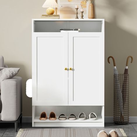 Zapatero moderno 73 x 34 x 109 cm, 2 puertas, baldas regulables, blanco HAVRYA (1/5)