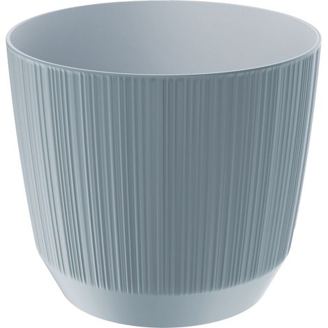 Ryfo runder Kunststoff-Blumentopf mit geriffeltem Deckel, hellgrau, 12,6 cm