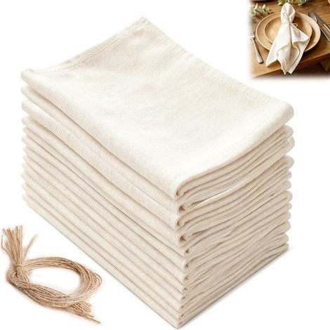 12 Pcs Serviette De Table Tissu, Serviettes De Table en Tissu, Serviettes en Coton À La Main, Serviettes De Table en Lin Coton, 40 X 40 Cm pour Mariages, Fêtes, Anniversaire (1/5)