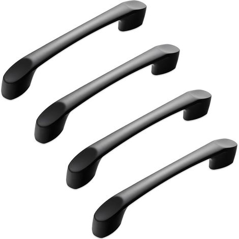 Juego de 4 tiradores para cajones de cocina de aleación de zinc mate, con una distancia entre centros de 96 mm, estilo moderno, color negro.