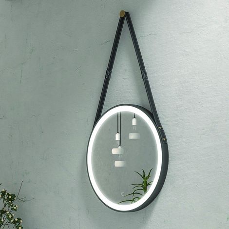 Specchio bagno led rotondo Ø50 cm con laccio colore nero KANA-50 kamalu