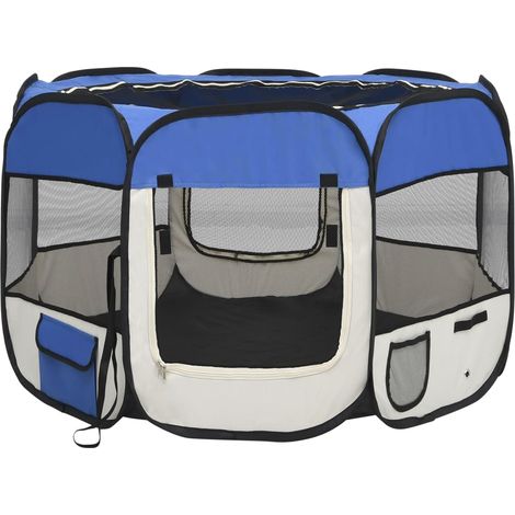 Parc pour chiens pliable avec sac de transport bleu 90 x 90 x 58 cm (1/5)