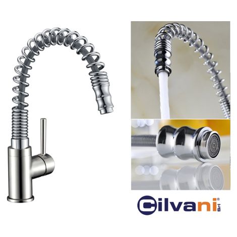 Rubinetto canna flessibile e doccetta estraibile miscelatore monocomando per lavello Cilvani - Riccio N020