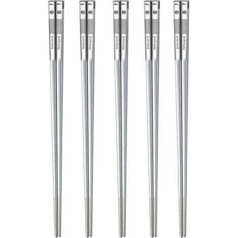 5 paires baguettes en métal, acier inoxydable, 23,5 cm, antidérapantes, coffret cadeau (1/5)