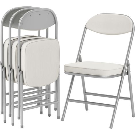 4er-Set gepolsterte Klappstühle, Faltbare Stühle mit Cordbezug, Rückenlehne, Metallrahmen, Cremeweiß (1/5)