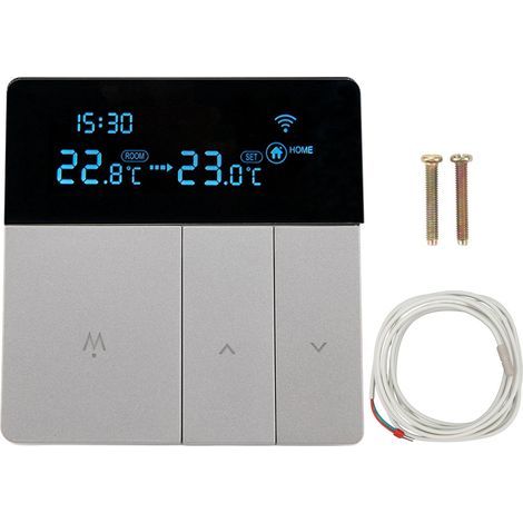 Großer programmierbarer digitaler LCD-Thermostat, Grau, mit 3 Meter langem Messkabel, AC 90–240 V, 16 A, für elektrische Heizung (1/5)