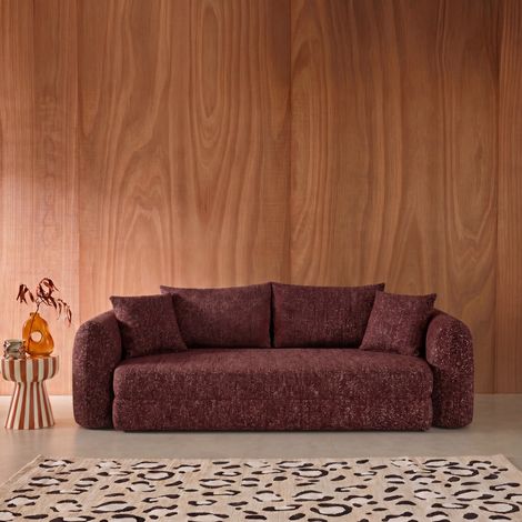 Canapé compressé convertible 3 places L 243 x P 112 x H 66 cm - Sweeetch Tissu Bordeaux (1/5)