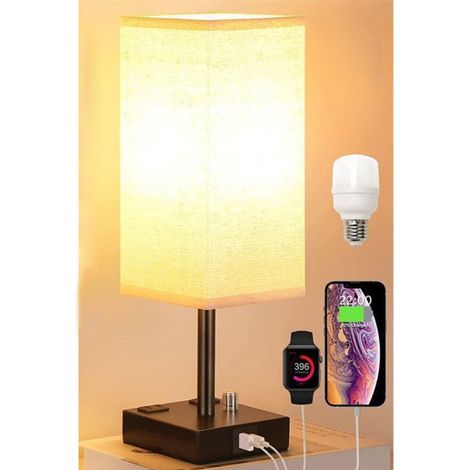 Lampe de Chevet Tactile avec Ports de Charge USBx2, Intensité Variable à 3 Voies, Abat-jour en Tissu Base de art du fer, Lampe de Table pour Salon Chambre Hôtel(Ampoule Incluse) [Classe énergétique F] (1/5)