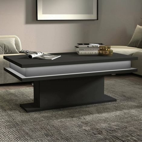Dmora - Couchtisch Leon, Wohnzimmer-Couchtisch, niedriges Aufbewahrungselement, Couchtisch, 100x55x42 cm, Anthrazit mit LED-Licht, mit verstärkter Verpackung (1/3)