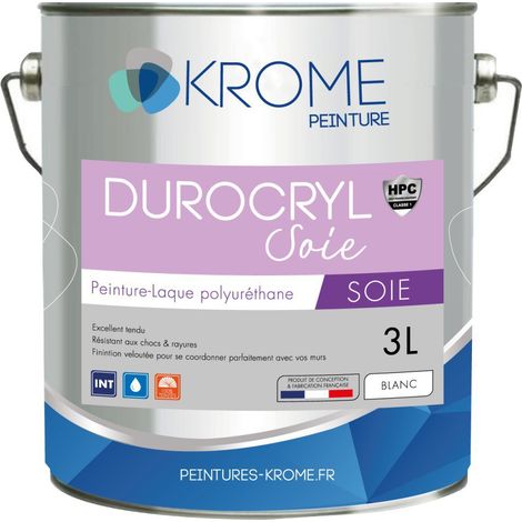 Krome Durocryl Soie Laque Acrylique Polyuréthane - Intérieur et Extérieur Couleur: BLANC - Conditionnement: 3L (1/4)