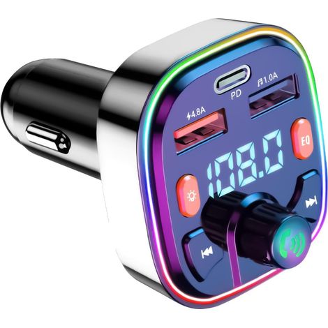 Émetteur FM Bluetooth pour voiture, émetteur FM Bluetooth 5.0 pour voiture, autoradio Bluetooth, adaptateur audio, lecteur MP3, émetteur FM avec deux ports USB (1/5)