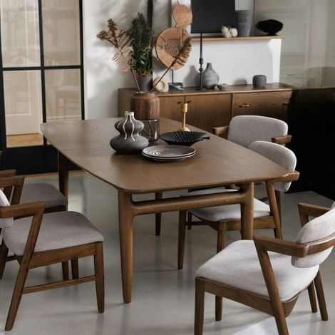 Table à manger vintage en chêne avec rallonge intégrée 160-215 cm BRADFORD (1/4)