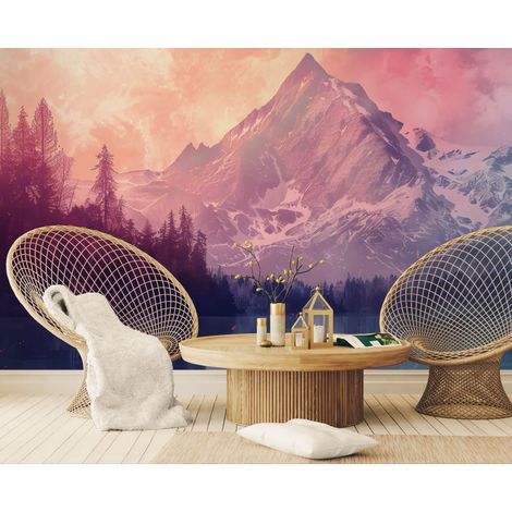 Papier peint paysage – Montagne rose crépuscule - 300 x 250 cm (1/2)