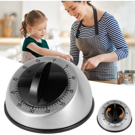 Timer da cucina in acciaio inossidabile con allarme sonoro della durata di 60 minuti, a carica meccanica. (1/5)