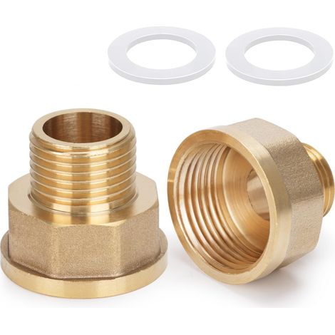 Lot de 2 adaptateurs réducteurs en laiton AG/IG 1/2" mâle vers 3/4" femelle Filetage femelle 3/4" vers filetage mâle 1/2" Convertisseur de connexion de tuyau avec joint en caoutchouc (1/5)