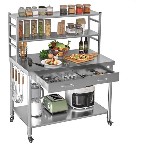 YODOLLA Stainless Steel Table with Wheels, Heavy Duty Commercial Food Preparation Work Tables with 2 Drawer
