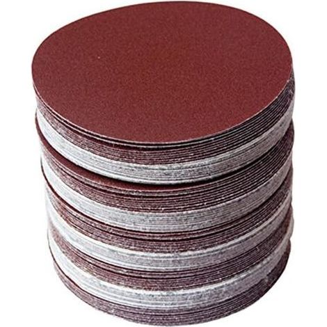 Juego de 120 discos de lija redondos de 6 pulgadas (150 mm) con granos 80/100/120/180/240/320 y gancho para lijadora. (1/5)