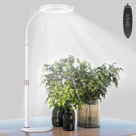 LED-Pflanzenlampe für den Innenbereich, Vollspektrum-Tischleuchte für Pflanzen, mit Standfuß, 3-Stunden/9-Stunden/12-Stunden-Timer, dimmbar, höhenverstellbar (weiß).
