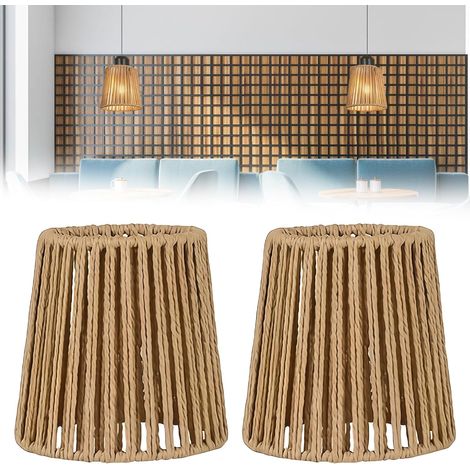 Paralume in rattan: 2 pezzi, paralume boho, lampada a sospensione in rattan intrecciato, altezza 14 cm, diametro 14,5 cm, paralume di ricambio per lampada da terra, lampade a sospensione [Classe energ