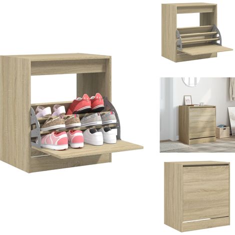 Armoire à chaussures chêne sonoma 60x42x69 cm bois d'ingénierie - Meuble Chaussure - Rangements Chaussures - Armoire À Chaussures - Meuble Entrée - Rangement Intérieur (1/5)