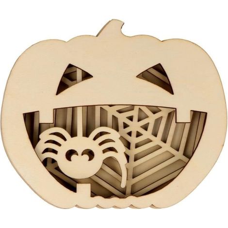 Décoration Halloween - ARTEMIO - Citrouille Araignée - Bois - 11,7 x 13,8 x 2,3 cm - Intérieur