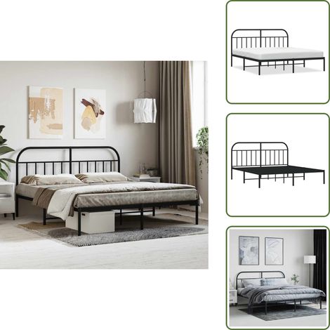 Bettgestell mit Kopfteil Metall Schwarz 180x200 cm - Metallbettfundament - Doppelbett - Schwarzes Bettgestell - Boxspringrahmen - Bettrahmen Schwarz (1/5)