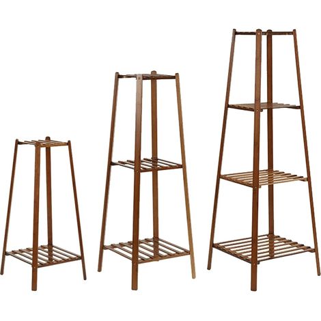 Soporte para plantas, diseño escalonado, construcción de bambú resistente, marrón oscuro, L (4 niveles) (1/2)