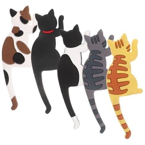 5pcs Adorable Cat Magnetic Hooks for Fridge Storage, Made of PVC and Magnet, Flexible and Practical for Office and Bathroom - (1/5)