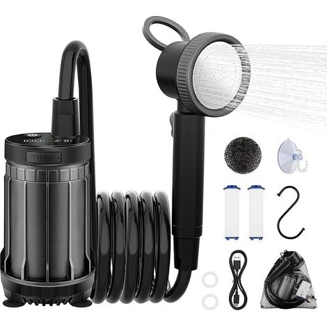 Douche Camping, 8000mAh 150mins Douche de Camping Portable avec Écran LED Intelligent et Indice d'étanchéité IPX8, USB Rechargeable Pompe Douche Portable pour Voyage, Animaux, Randonnée
