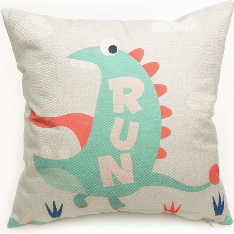Housse De Coussin En Lin - Motif Dinosaure Dessin Animé - Pour Canapé Bureau Voiture - Beige - 1 Pièce (1/2)