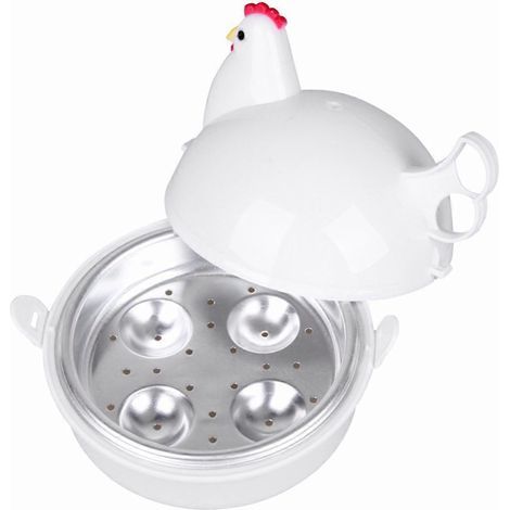 Cuiseur à œufs en forme de poulet pour micro-ondes, cuiseur vapeur, cuiseur à œufs pochés, ustensiles de cuisine-15.00X15.00X13.00CM-White (1/2)