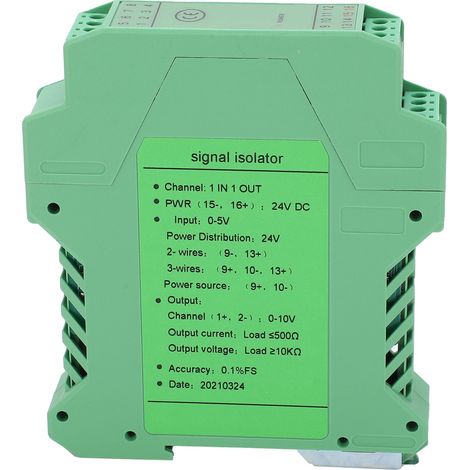 Transmetteur de Signal DC 0-5V à 0-10V, Isolateur de Tension Courant pour Montage Rail DIN
