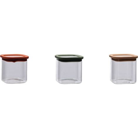 1 Pezzo Barattolo da Cucina in Vetro Borosilicato Quadrato 11 x 11 x 11 cm 3 Colori