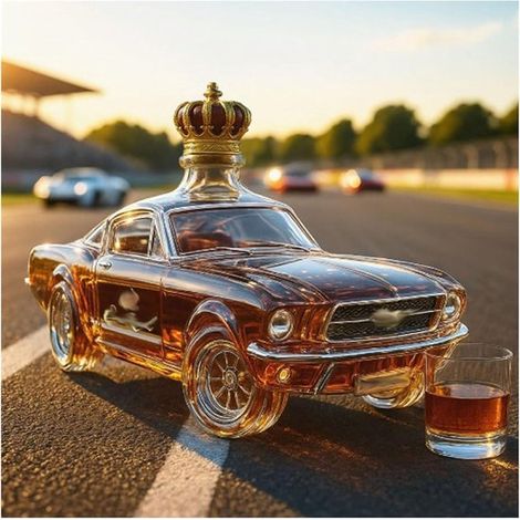 Decanter per whisky 3D, opera d'arte in vetro soffiato a mano, bottiglia per liquori, decorazione da bar (tappo a corona) (1/2)