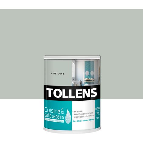 Tollens – Peinture anti humidité satin vert tendre 0,75L – Ultra lessivable – Pour murs, boiseries, radiateurs – Rendement 9m²