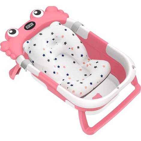 Bañera para bebé, termómetro incorporado, diseño que ahorra espacio, color rosa. (1/2)
