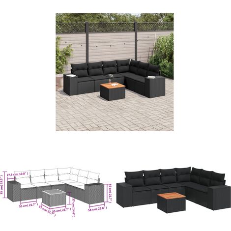 Salon de jardin 7 pcs avec coussins noir résine tressée - Ensemble Salon De Jardin - Meuble Extérieur - Jardin Design - Mobilier De Jardin - Chaise Lounge - Home & Living (1/3)