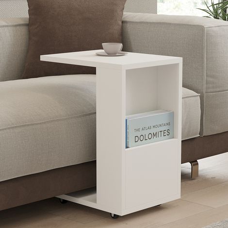 Mesa de Centro Monticano, con Ruedas, 2 Compartimentos, Forma Rectangular, 30x40x50h cm Blanco (1/4)