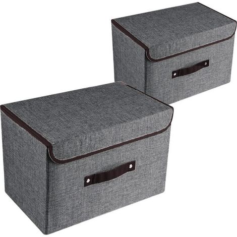 Set aus 2 großen Aufbewahrungsboxen mit Deckel und Griffen, faltbare Wäscheorganizer, Würfelkörbe mit herausnehmbarer Trennwand für Schlafzimmer, Kleiderschrank und Büro. (1/4)