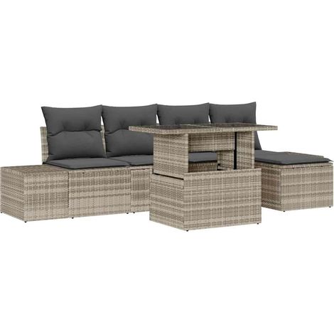 Garden Sofa Set 6 pcs Light Grey Poly Rattan vidaXL (1/5)