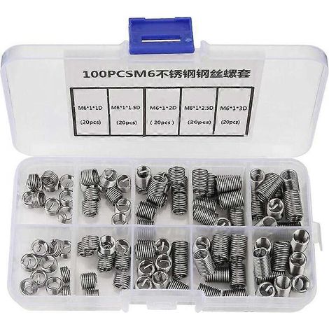 Insert fileté M6, 100 inserts filetés M6 en acier inoxydable à fil spiralé hélicoïdal (1/5)
