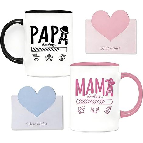Mum and Dad Cups Set with 2 Greeting Cards, New Dad Mum Cups Set, Gift to Expect Parents, 350 ml Cups for Pregnancy, Baby Shower, Valentine's Day & Anniversary (1/5)