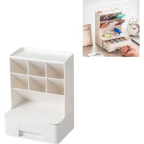Multifunktionaler Schreibtisch-Organizer mit Fächern und Stifthalter mit 45°-Schublade – Aufbewahrungsbox für Schüler und Büro (1/5)