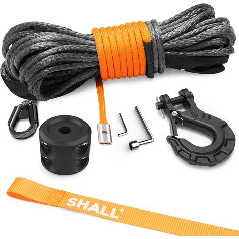 Sangles et Cordes de remorquage, Corde synthétique pour treuil de 1/4 po x 50 pi (7,6 mm x 15 m), 5 tonnes (10 000 LB), avec Manchon de Protection, Crochet de treuil forgé et Sangle de sécurité (1/5)