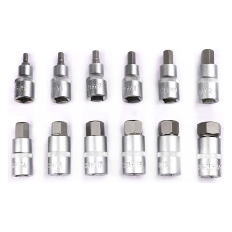 Juego de 12 llaves Allen de 1/2" – Llaves de 6 puntas de 5 a 22 mm – Acero cromo-vanadio – Estuche de plástico para destornillador de impacto (1/2)
