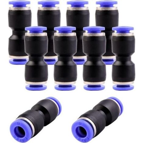 10 - Raccord Rapide - Tuyau Pneumatique - Connexion Push-To-Connect Sans Outil Pour Air Comprimé Industriel Noir Et Bleu 6mm (1/5)