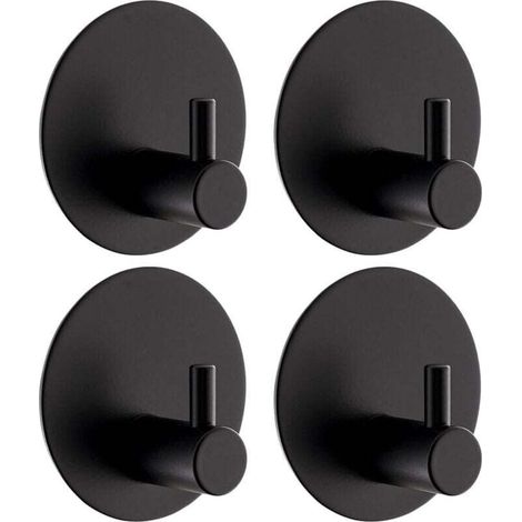 Set di 4 ganci adesivi da parete, ganci autoadesivi, ganci rotondi in acciaio inox 304 con cuscinetto adesivo 3M, ganci da parete per bagno (nero) - Crezuo (1/4)