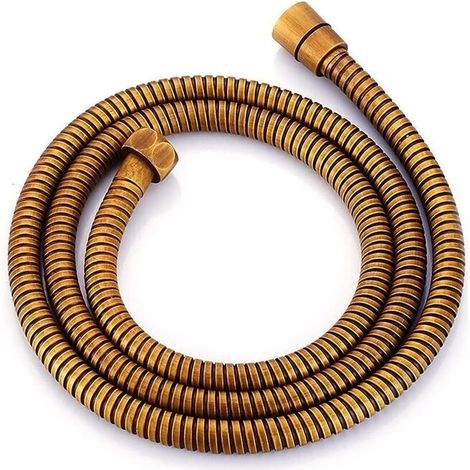 1 - Flexible De Douche - Acier Inoxydable - Débit Élevé - Fixation Double Universelle Pour Pommeau Et Mitigeur - Finition Laiton Antique - 150cm