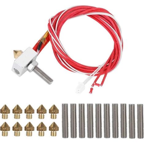 SJLERST Kits Accessoire Imprimante 3D Bloc de Chauffage + 10pcs Buse d'imprimante 3D 0,4 mm + Gorge de Tuyau pour MK8, Anet A8, Alunar M508, CR7, V2 (1/5)